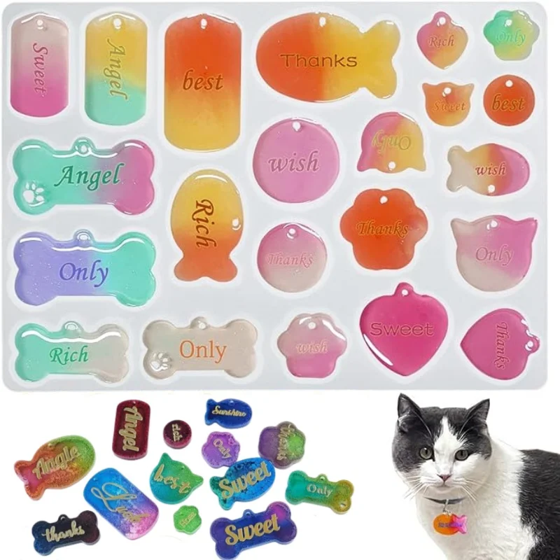 

Pet Tag Resin Molds, Silicone Molds for Resin Casting Pet Collar Tags Dog Cat Name, Keychain Resin MoldsMaking Tag Charm Pendant