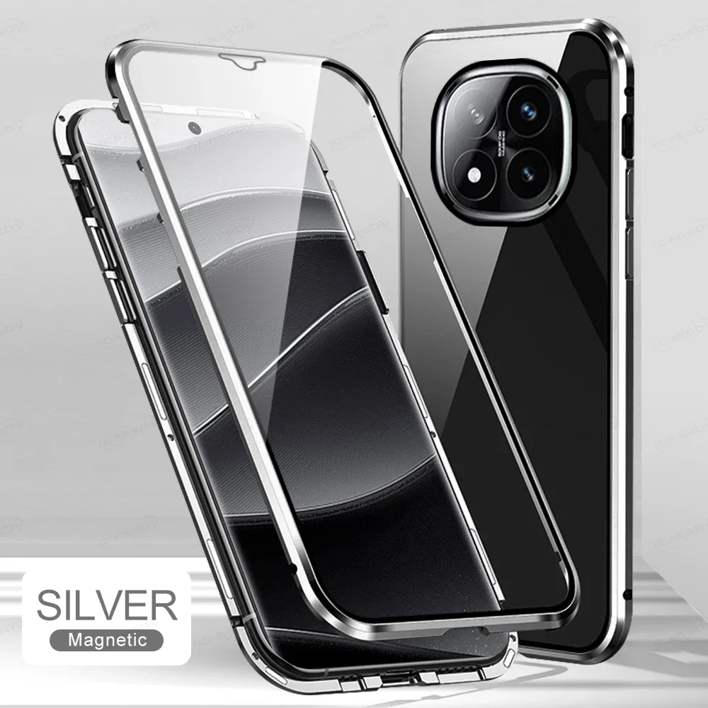 360 Full Body Clear Double-Sided Glass Magnetic Shockproof Metal Phone Case