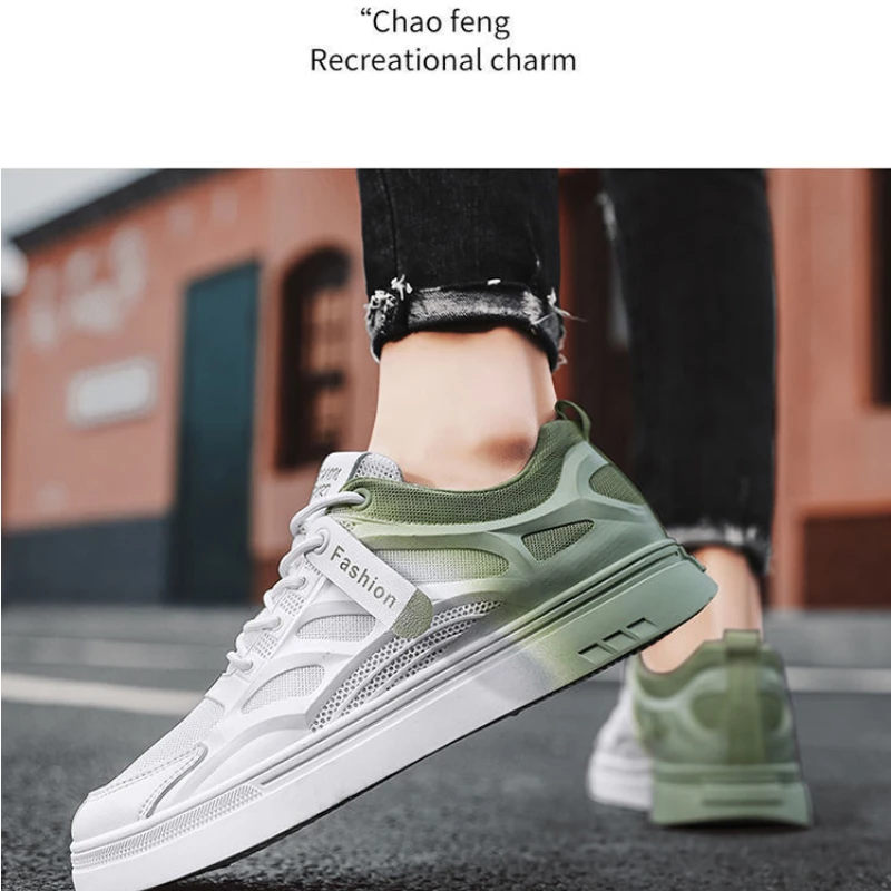 Mesh Men Casual Shoes Flat Lace-up Platform Shoes for Men Breathable Outdoor Non-slip Vulcanize Shoes White All-match Sneakers 5