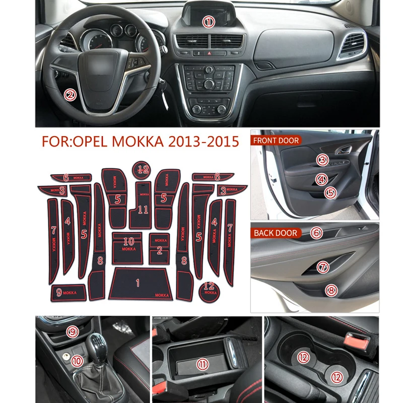 Gate Slot Mat Fit For Opel Mokka J13 X Buick Encore 2013~2022 Cup Cushion  Non Slip Dust Rubber Car Interior Sticker Accessories