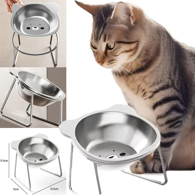 304 Stainless Steel Cat Bowl New Food Bowls With Metal Stand Food And Water Dish For Cats Kitten Puppies Feeders Cat Supplies