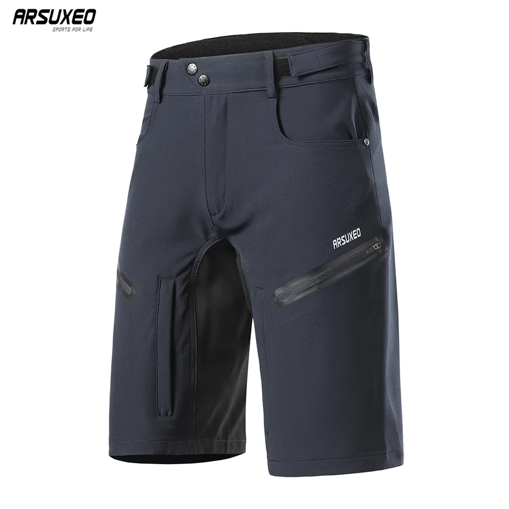 ARSUXEO Men's Cycling Shorts Loose Fit MTB Mountain Bike Shorts Outdoor Sports Hiking Downhill Bicycle Short Pants 2006 arsuxeo summer men s cycling shorts mountain bike downhill shorts loose outdoor sports riding road mtb bicycle short trousers