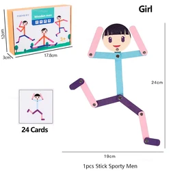 Children's Wooden Montessori Educational Puzzle - Enhance Hands - on Skills with Sporty Pose Jigsaw Busy Board Gift (1pcs - Girl)