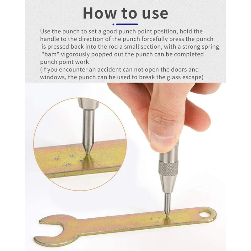 155Mm Woodworking Punch Automatic Center Punch Locator Window Breaker Automatic Sample Hand Tool Durable automatic center punch