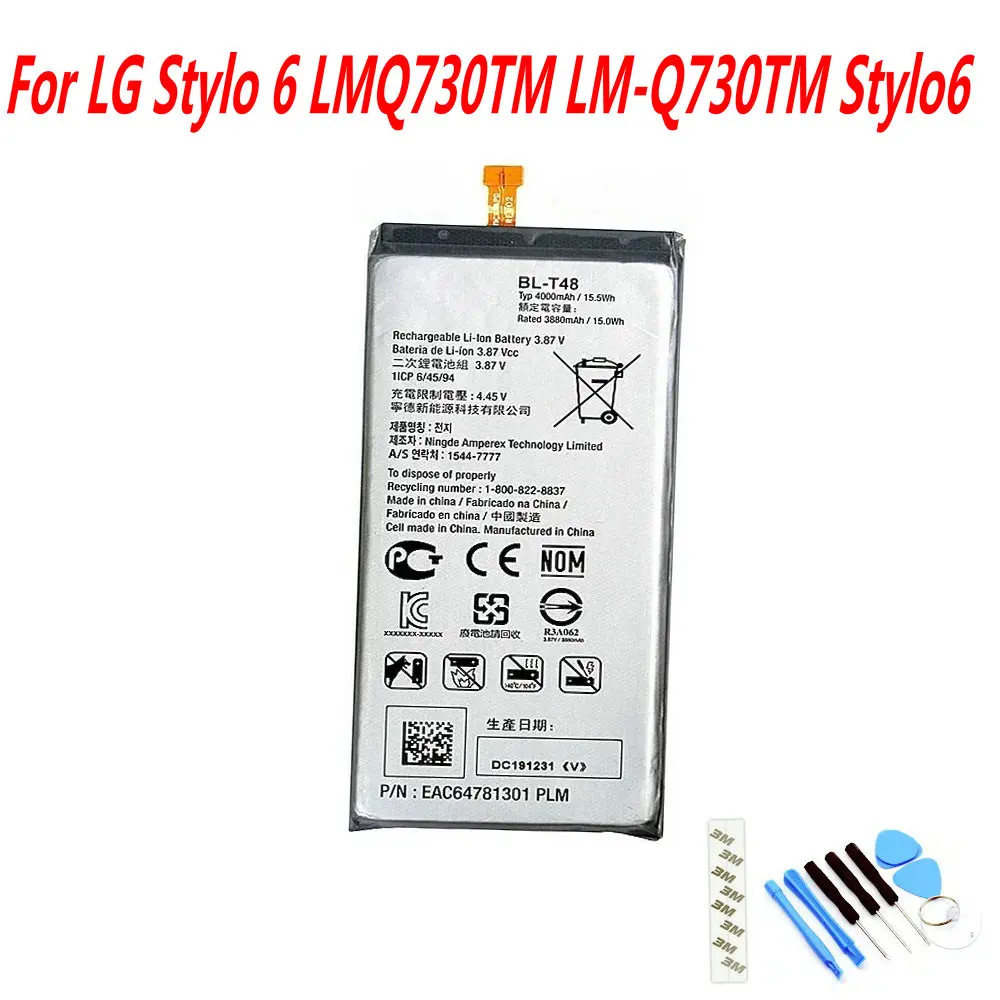 

NEW Original 4000mAh 3.87V BL-T48 Battery For LG Stylo 6 LMQ730TM LM-Q730TM Stylo6 Mobile Phone