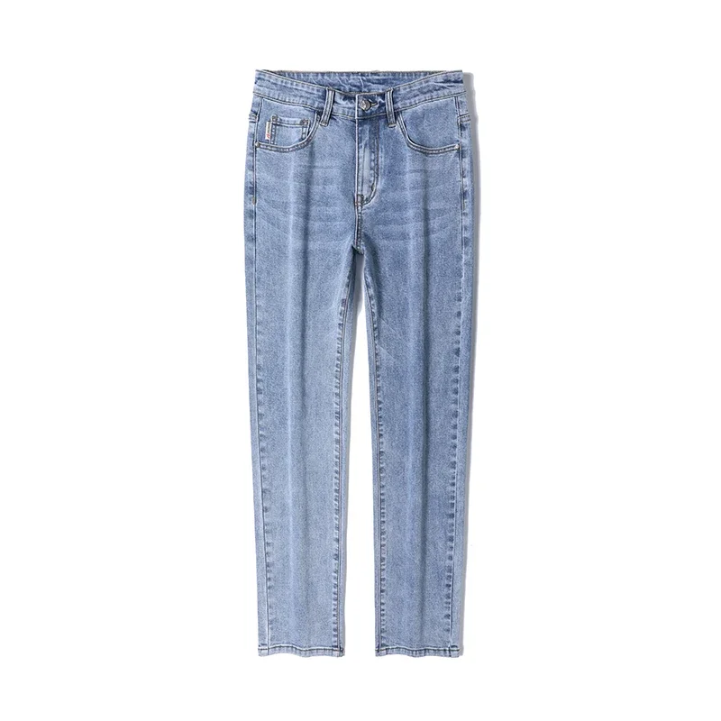 2025 Spring  Summer Brand New Men's Fit Straight Thin Cotton Stretch Jeans Classic Pocket Youth Men Lightweight Light Blue Pants 4
