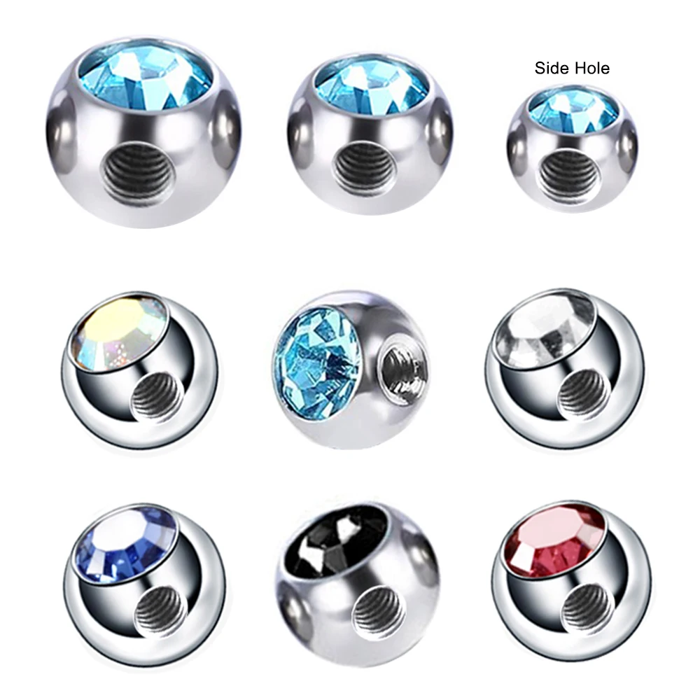 

10Pcs 14/16G 3/4/5mm Side Hole Screw Crystal Replacement Ball Bead Nose Tragus Helix Piercing Balls Earrings Jewelry Accessories