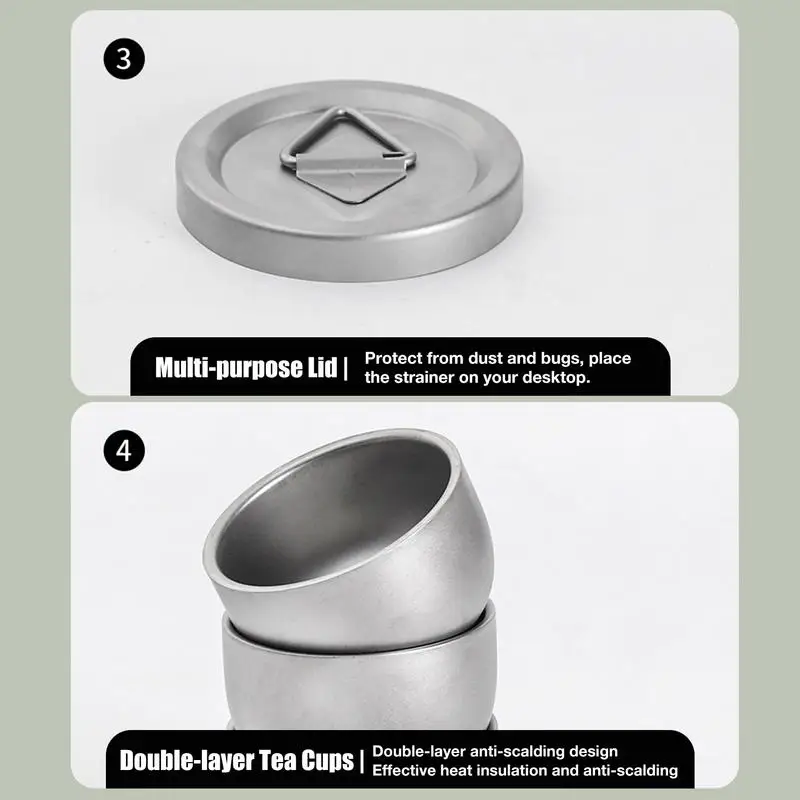 휴대용 경량 여행용 차 세트, 보관 가방 내장 채반 티타늄 차 컵, 티팟 야외 캠핑 하이킹 식기