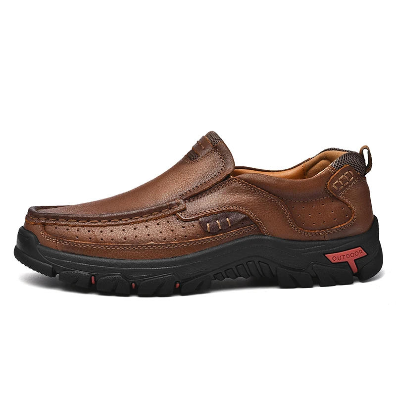 Men's Leather Outdoor Loafers Handmade Dad Shoes Breathable