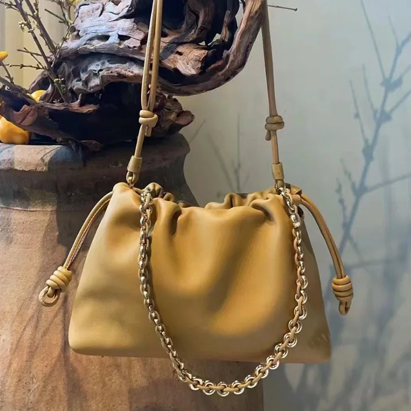 VIELINE New Women's Drawstring Cloud Bag Blessing Bag Hobos Bag Real Leather One Shoulder Crossbody Bag Casual Bucket Bag 3