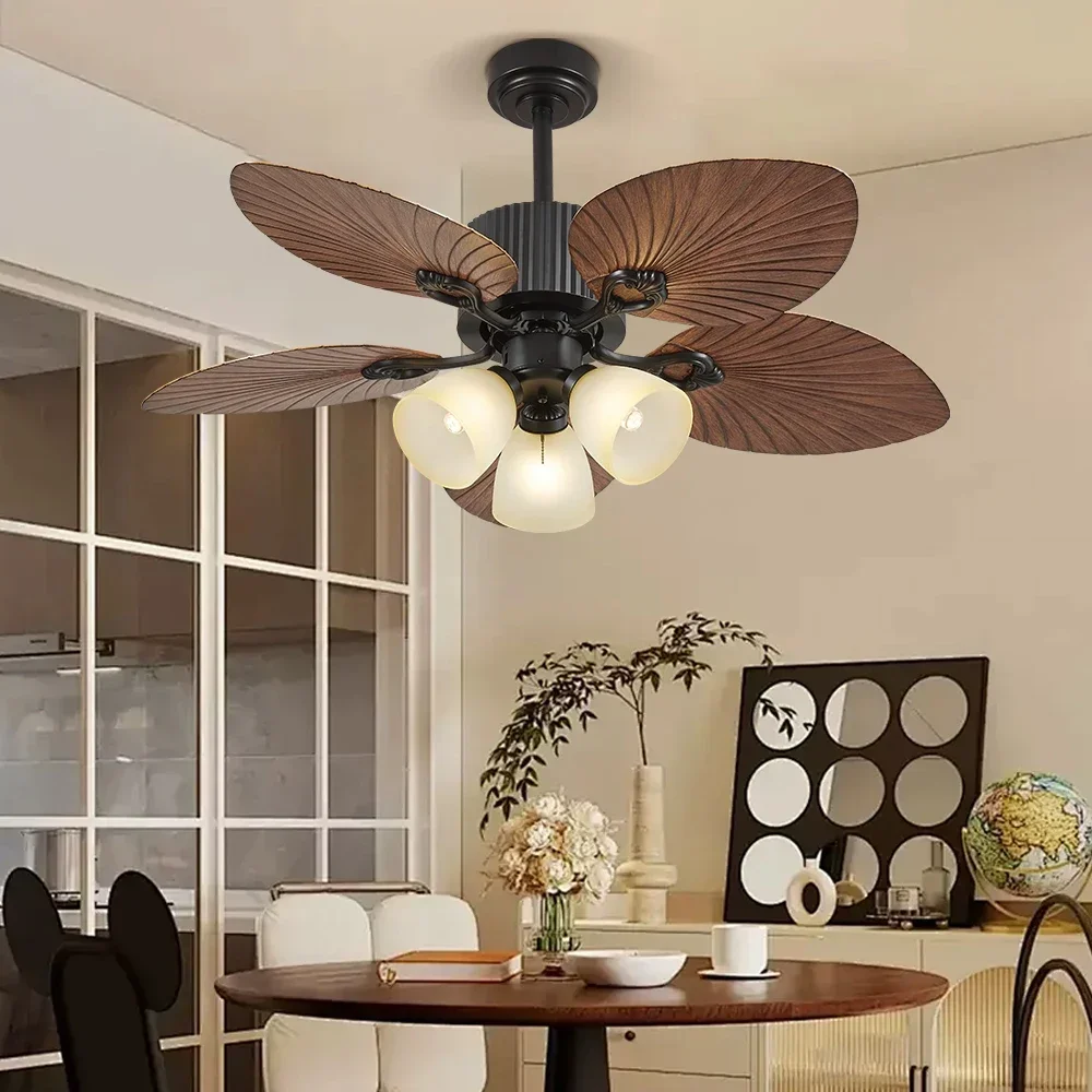 42Inch American Retro Fan Light DC Remote Control Dining Room Living Room Bedroom Ceiling Light 220V 110V Ceiling Fan