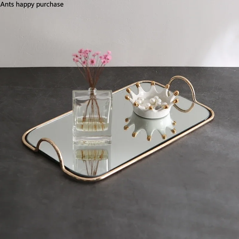 Metal Glass Mirror Storage Tray Gold Oval Dotted Fruit Plate Small Items Jewelry Display Tray Mirror 45*30cm/35*20cm 2