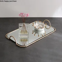 Metal Glass Mirror Storage Tray Gold Oval Dotted Fruit Plate Small Items Jewelry Display Tray Mirror 45*30cm/35*20cm 2