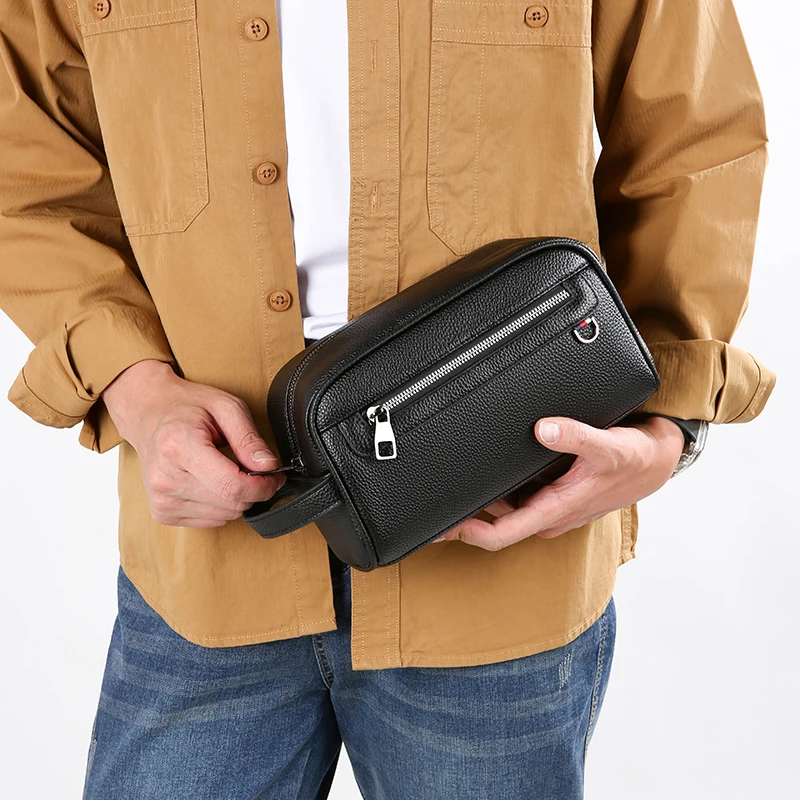 Men's Premium PU Leather Business Clutch Bag with Waist Strap