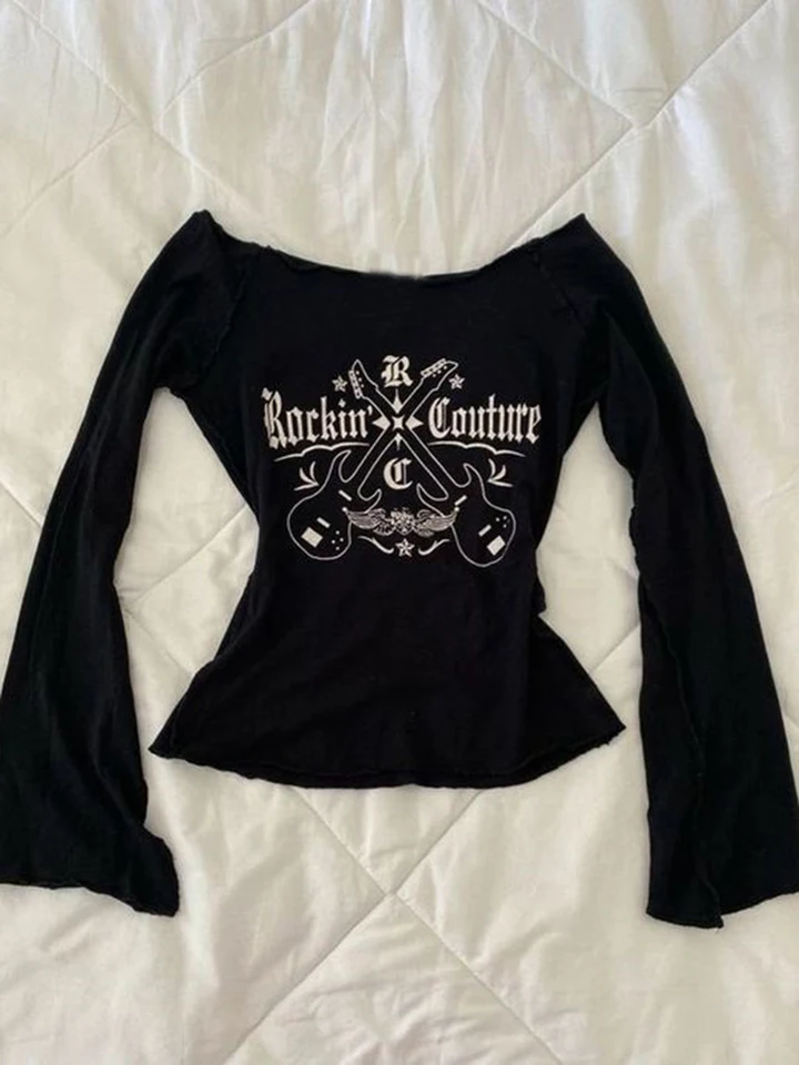 Geagodelia Maglietta Gotica Donna Maniche Lunghe - Y2K Grunge, Estetica Dark, Streetwear, Taglie S-XL