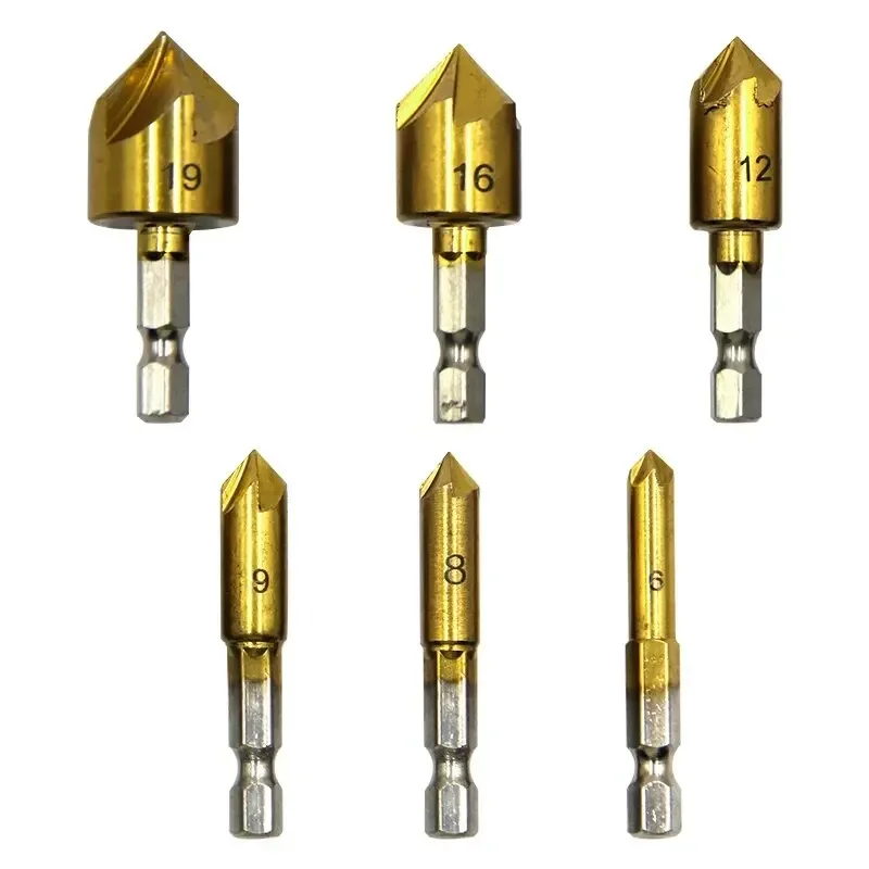 Hexagonal Titanium Plated Five Edge Countersunk Drill 6-19mm Set