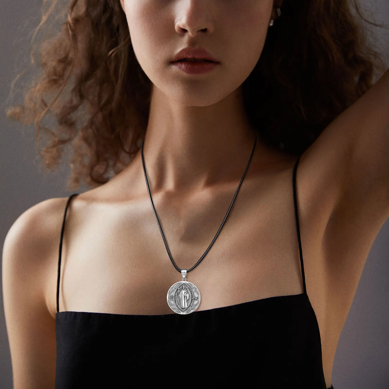 Eudora 925 Sterling Silver Saint Benedict Necklace Vintage Cross Amulet Religious Pendant Personality Jewelry for Men Women