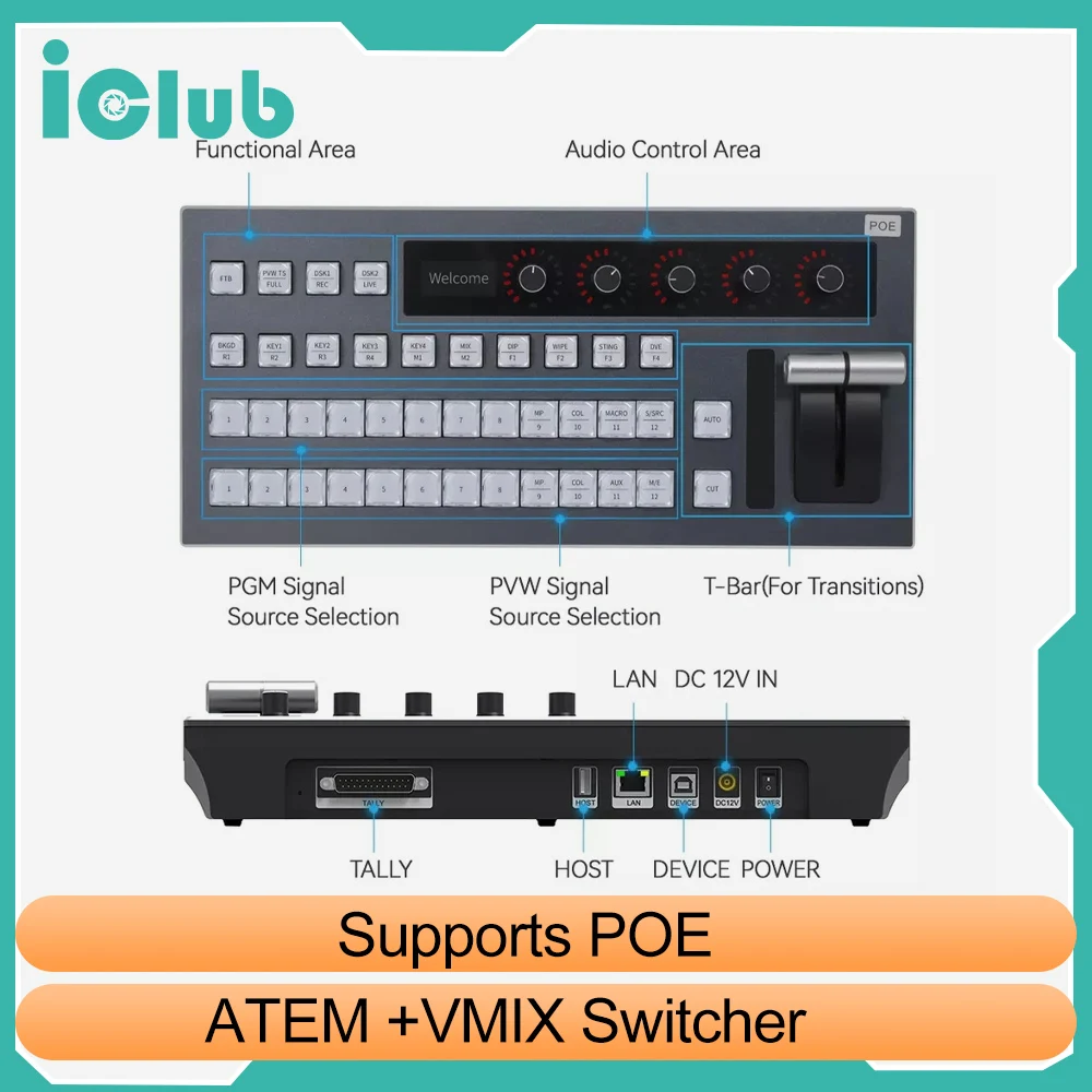 USB/LAN Live Streaming Switcher HD VMIX 12-Channel Digital Broadcasting Streaming Video Mixer vMix & A Switchboard Control Panel ezolen usb vmix panel switches controller video mixer switcher broadcast equipment for large live streaming