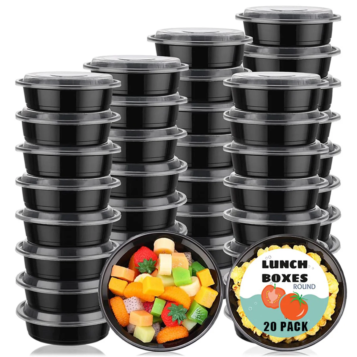 20PCS/SET Reusable Meal Prep Container Microwave Safe Round Food Storage Container with Lid Disposable Plastic Lunch Container