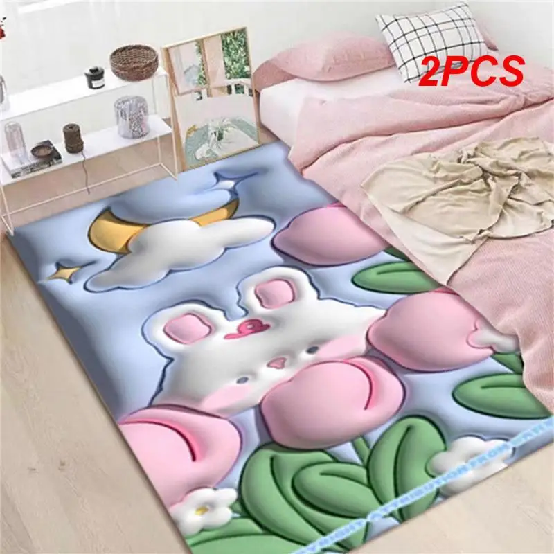 

2PCS Floor Mat Curly Storage Bedside Blanket Material Polyester Fiber Dressing Table Cushion Girl Bedroom Plush Decorative
