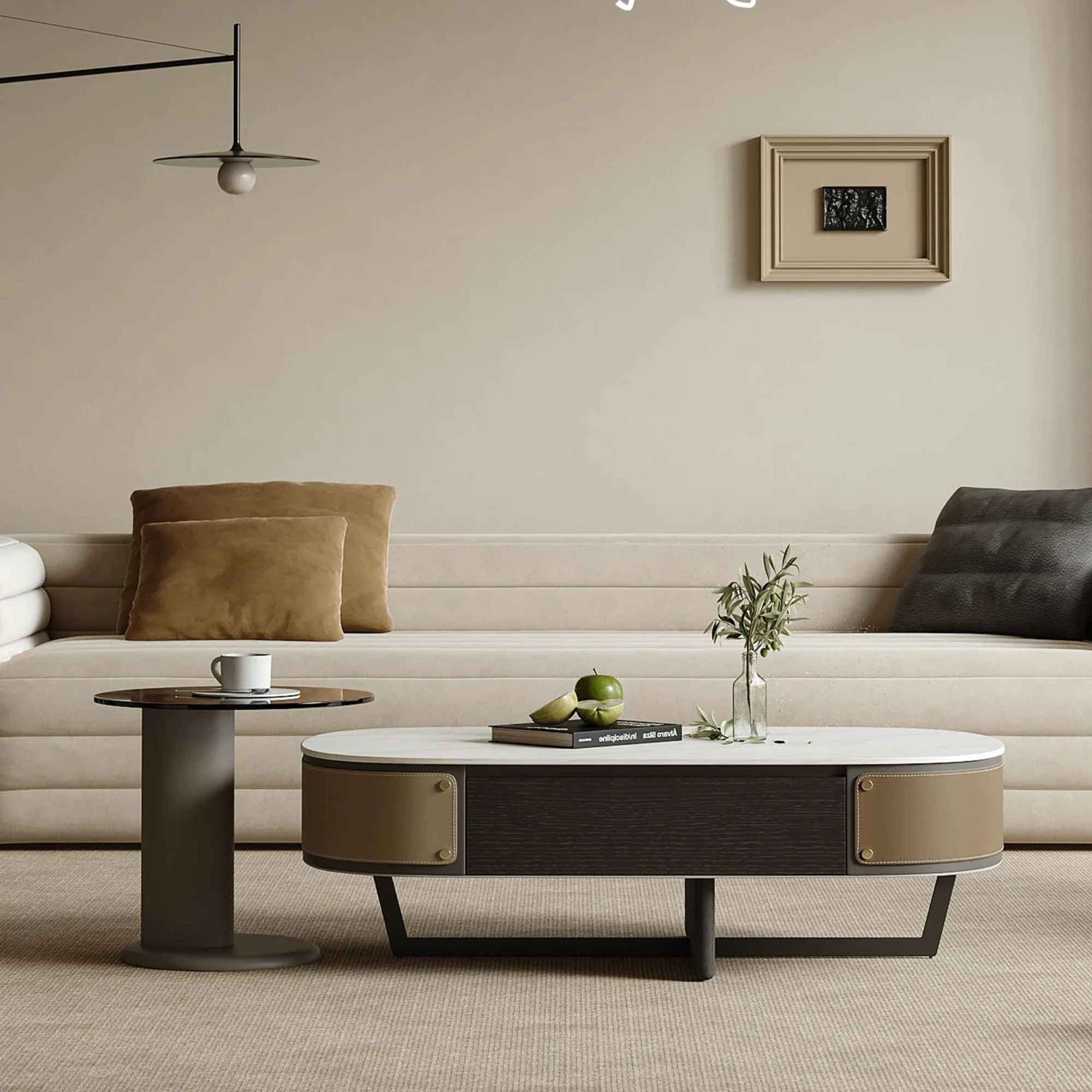 

Мраморный журнальный столик для гостиной маленькой квартиры из дымчатого шпона дизайнерский художественный ТВ-шкаф