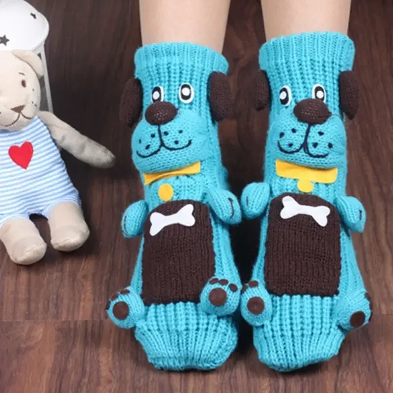 Winter Thick Woolen Socks Thicken Warm Socks Slippers Women Non-slip Foot Warmer Snow Funny Cute Cartoon Animals Prints Socks 3D