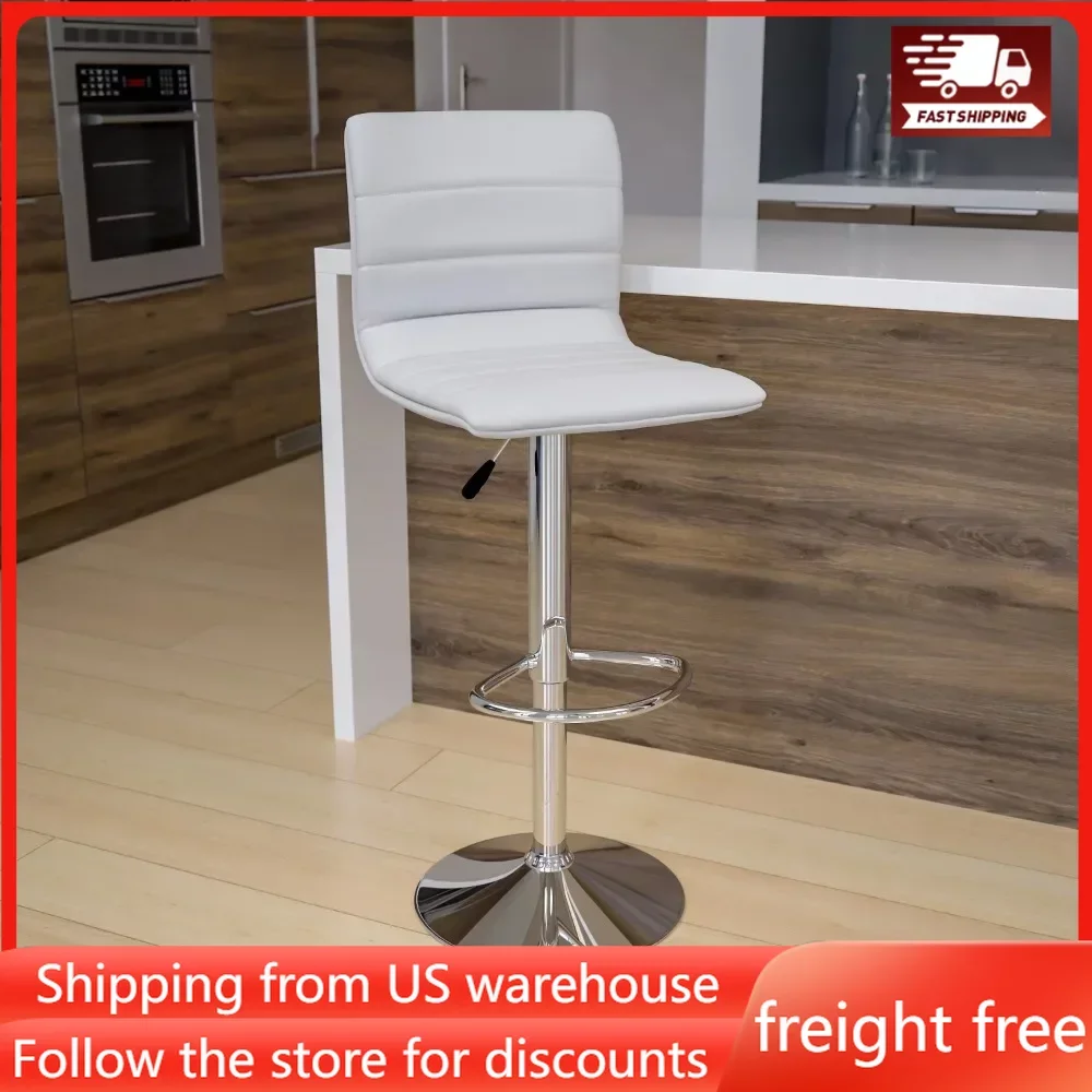 

Современный белый виниловый регулируемый барный стул с задней панелью, вращающийся стул с хромированной основой и подставкой для ног, бесплатная доставка