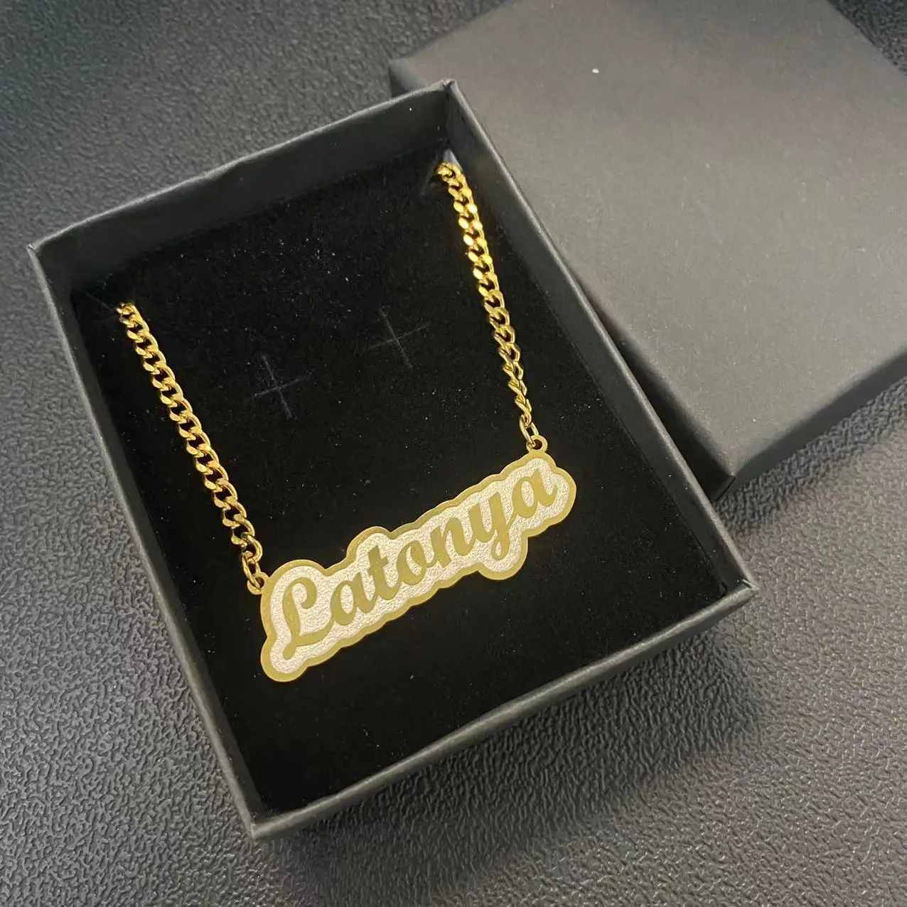 Custom Name Engraved Necklace Cuban Chain Personalized Stainless Steel Type Plate Customized Letter Pendant For Women/Girls_voghion.com