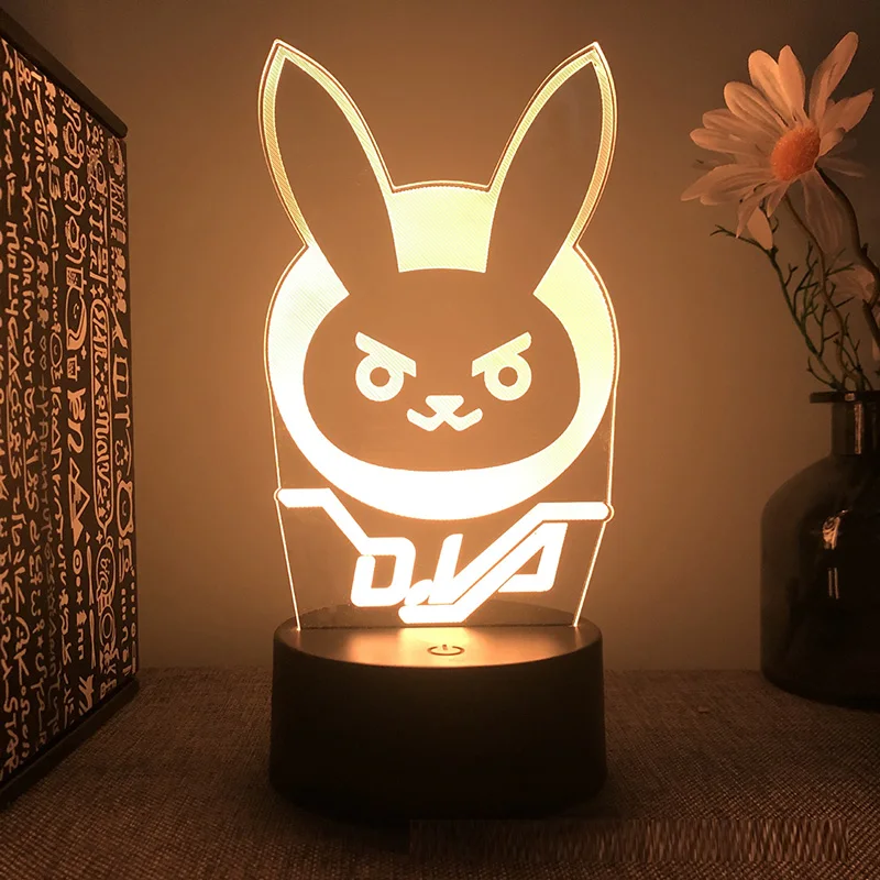 게임 영웅 Overwatch OW DVA 3d led 램프 침실 야간 조명 그림 아바타 룸 장식 장식 발렌타인 데이 귀여운 선물