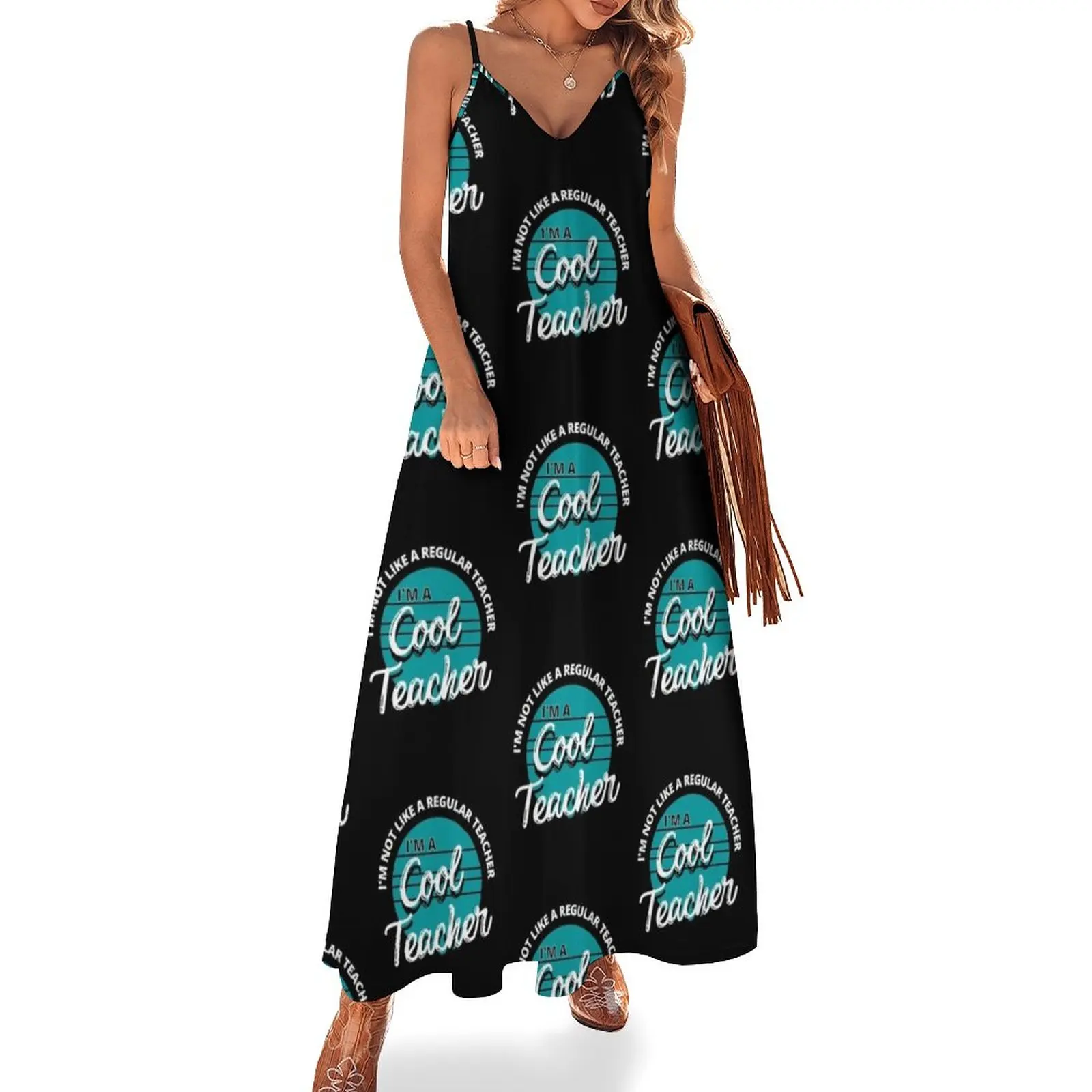 

I'm Not Like a Regular Teacher I'm a Cool Teacher Retro Turquoise - by Boo-da-chay Sleeveless Dress Long dress