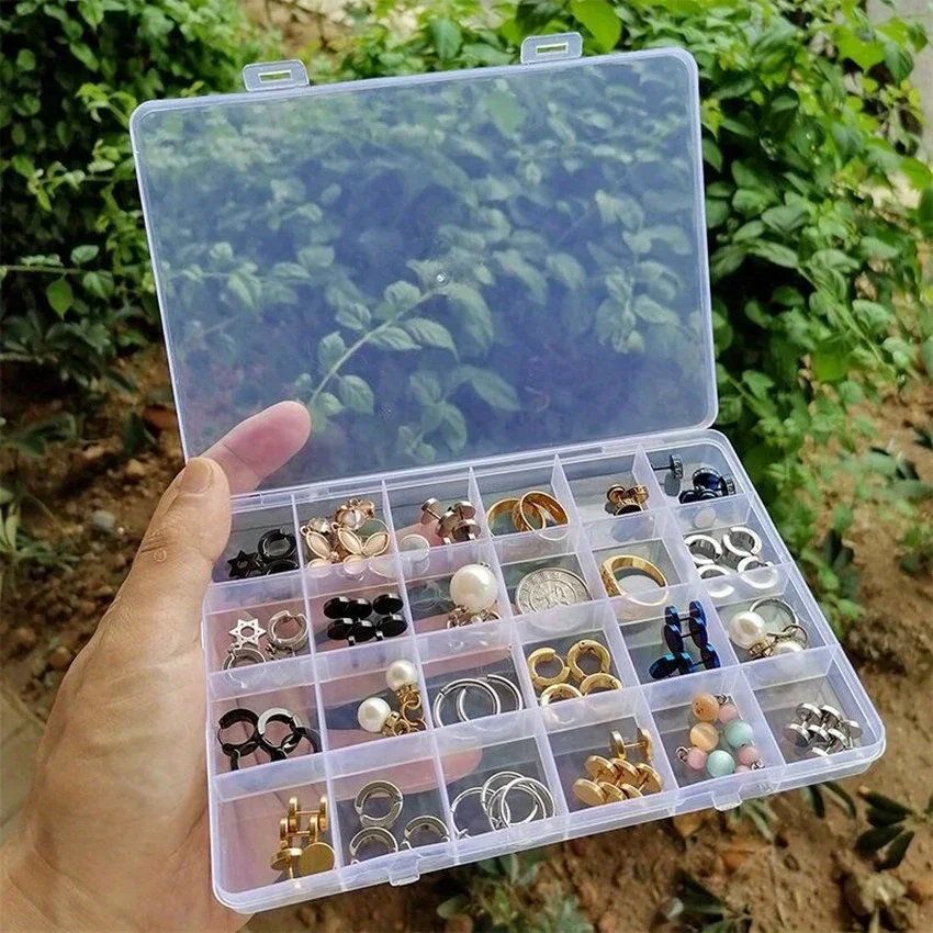 24 Grids Jewelry Box Large Capacity Square Transparent Plastic Storage Case