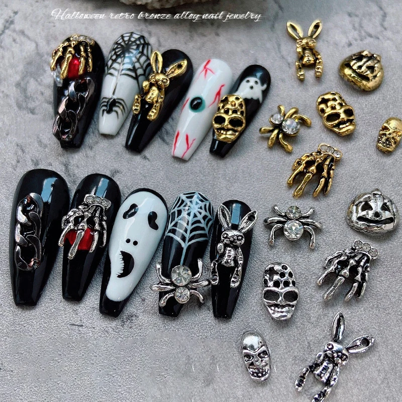 3D Alloy Nail Art Gothic Steam Punk Skull Cross Bones Rhinestone Spider Cat  Owl