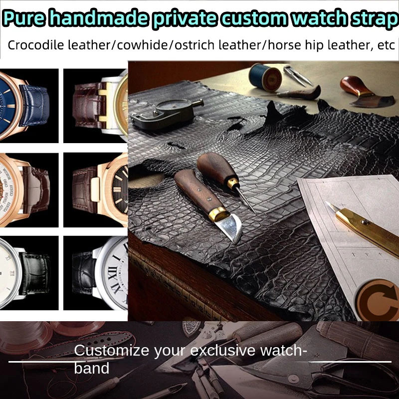 Customized watch straps, handcrafted for all brands. Men's women's crocodile leather strap bracelets, cow watch band watch belt