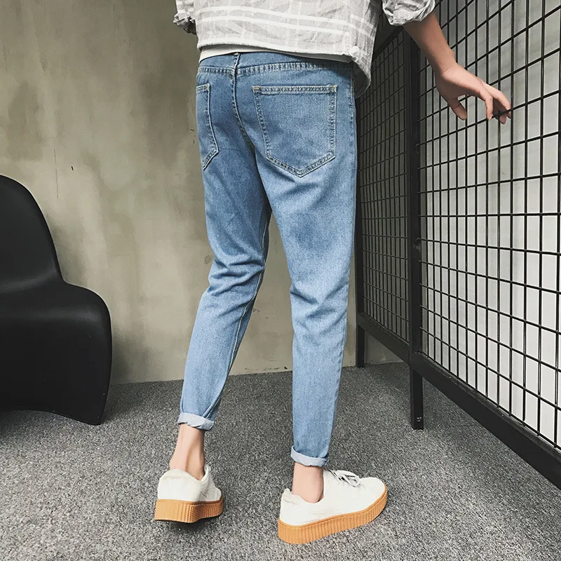 Autumn Boys Light-colored Ankle Length Jeans Men's Manufacturers Wholesale Loose Straight-legged Wide-leg Pants Korean Trousers