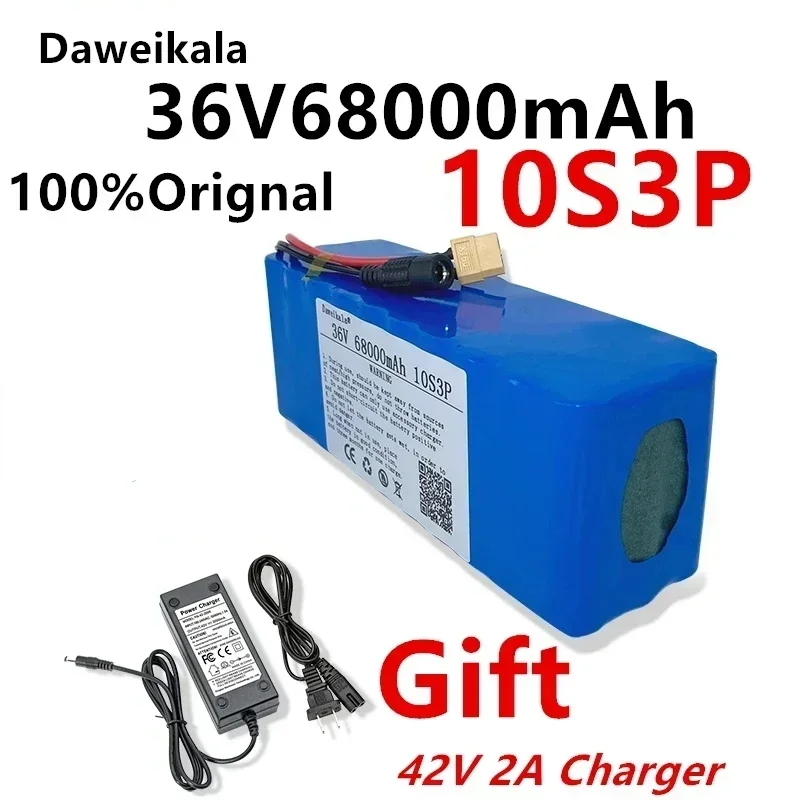 

New 36V 10S3P 68Ah 500W High power capacity 42V 18650 lithium battery pack ebike electric car bicycle motor scooter BMS