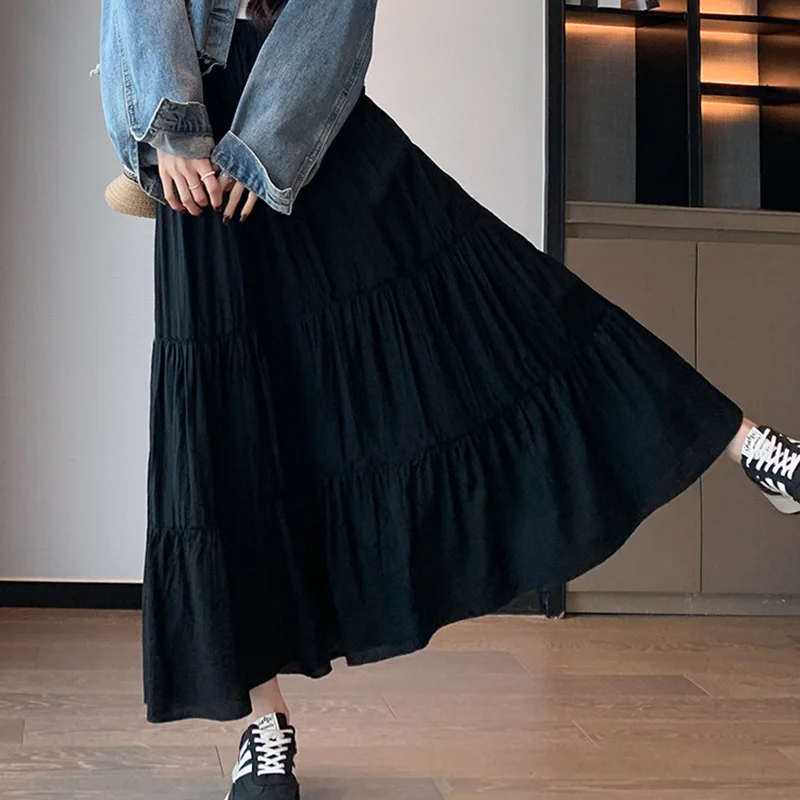 Women Long Skirt,2025 Solid A-line High Waist Two Layer Skirts,Casual Petite French Puffy Cake Skirt Long Elegant Skirts