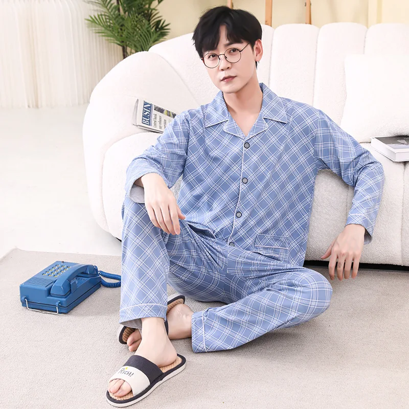 Spring Autumn Men's Milk Silk Pajamas Lapel Long Sleeve Cardigan Oversized Fashion Loose Casual Home Clothing Set