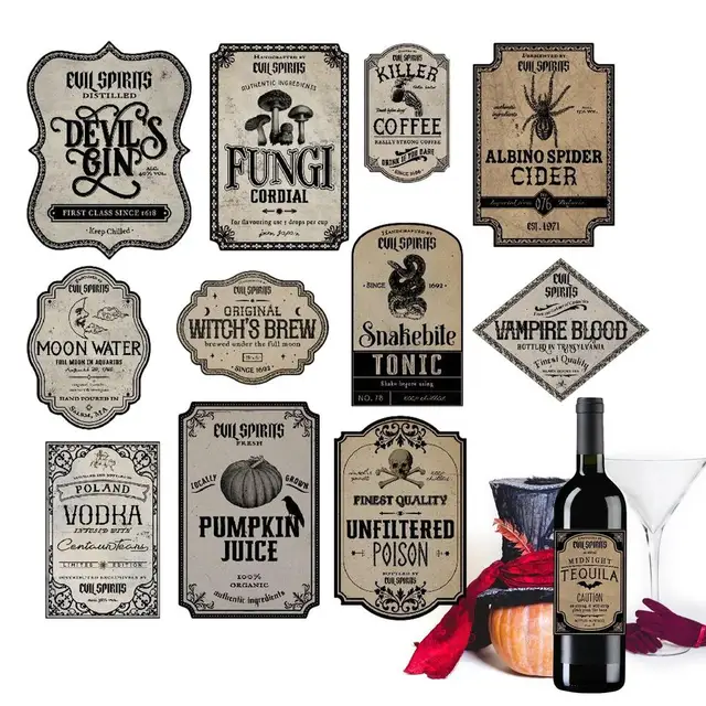 12pcs Halloween Wine Bottle Decals Self Adhesive Liquor Bottle Labels Stickers Portable Wine Bottle Sticker For Pub Bars Home - AliExpress for Free Printable Liquor Bottle Labels
