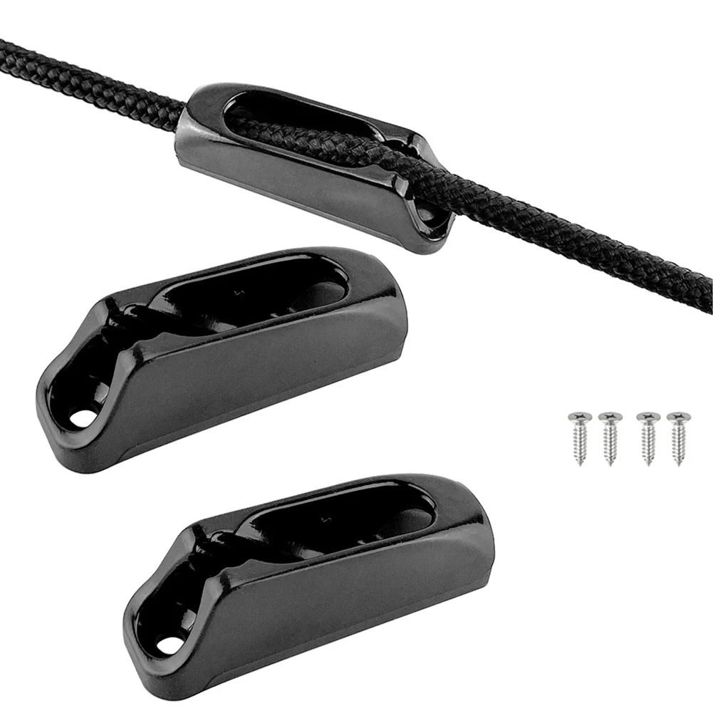 2Pcs Boat Jam Cleat Self-Lock Rope Black Nylon Clam Cleat Cord Tensioner Runner Canoeing Kayak Surfing Marine Accessories 2pcs kayak marine boat paddle clip holder watercraft black plastic with screws