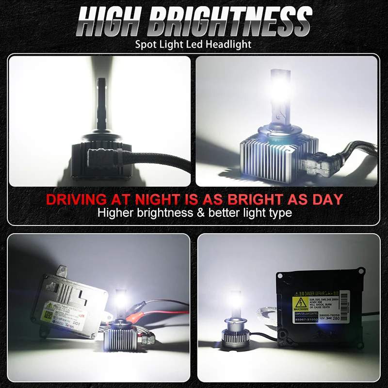 Bullvision D1S D3S LED 헤드라이트, HID D2S D4S D5S D8 터보 LED, 양면 CSP 칩, 6500K 플러그 앤 플레이, 자동차 램프, 제논 HID, 30000LM, 35W