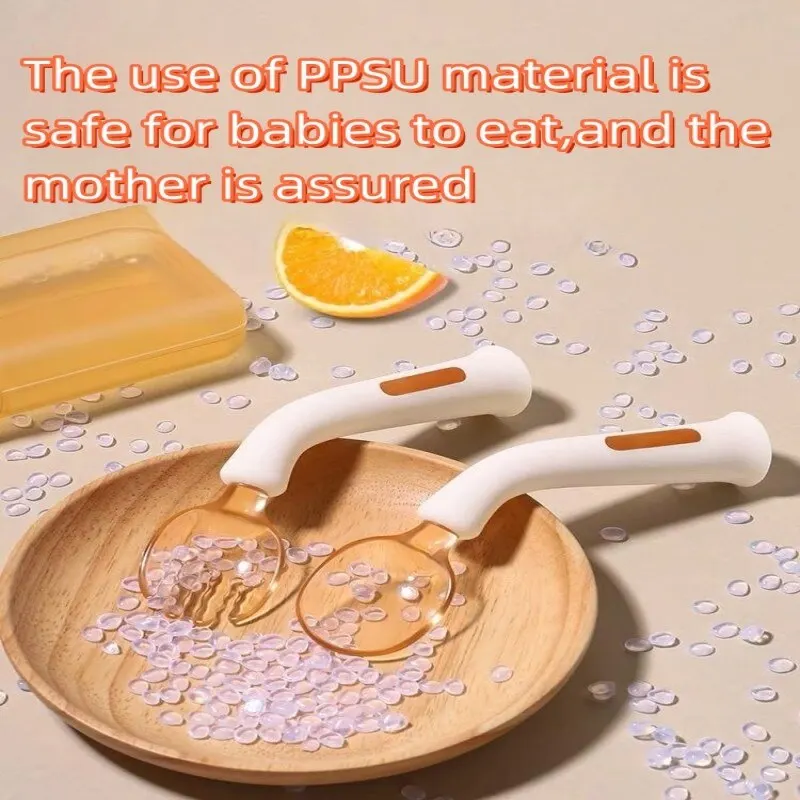 Baby Spoon Fork Learning To Eat Training One Year Old Independent Feeding For Infants Auxiliary Food Spoon Set Children's Tablew