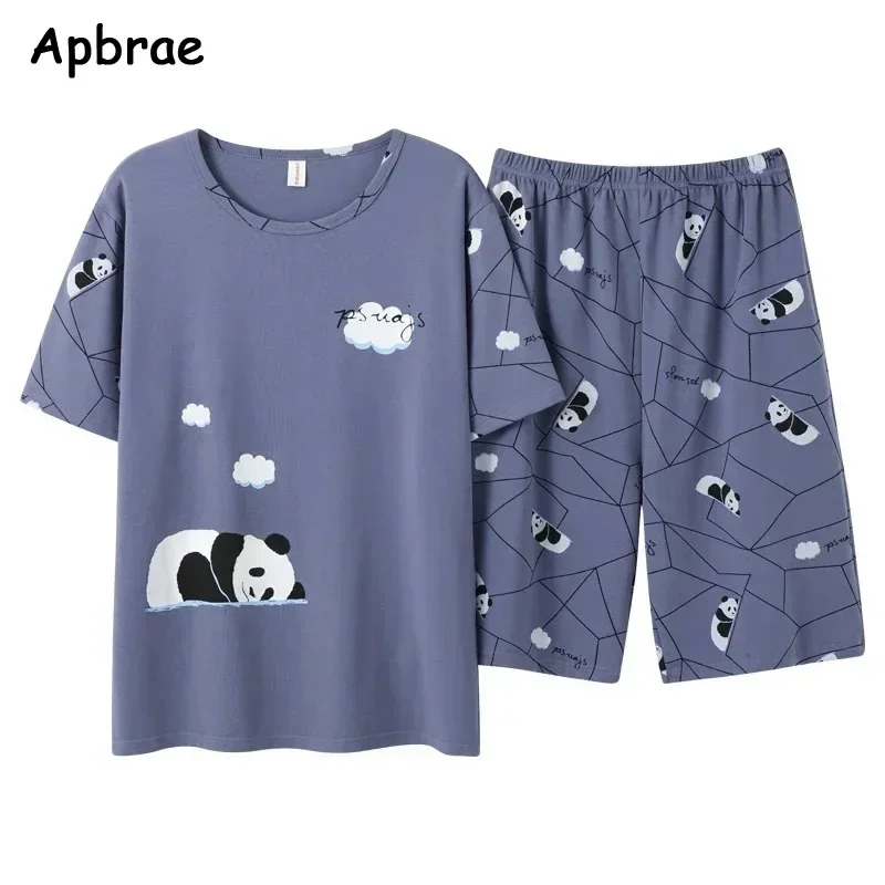Summer Man Pajamas Knitted Cotton Dog Printing Sleepwear 3XL for Men pajama sets