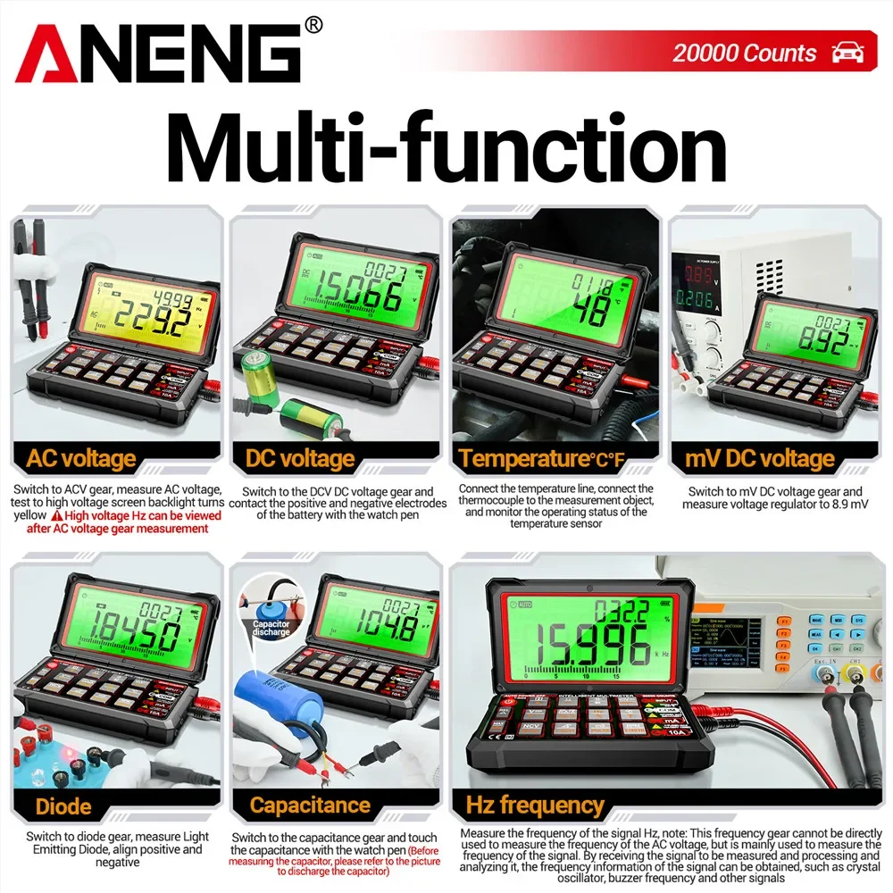 ANENG 623 Auto Repair Multimete 20000 Counts Digital AC/DC Voltage/Curren NCV Induction Diode Capacitance Buzzer Tester Tools 5