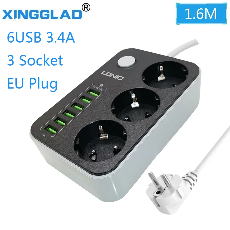 

EU Plug Fast Charging USB Power Strip Socket Universal Electrical Extender Cord Surge Protector for Home Office Network Filter