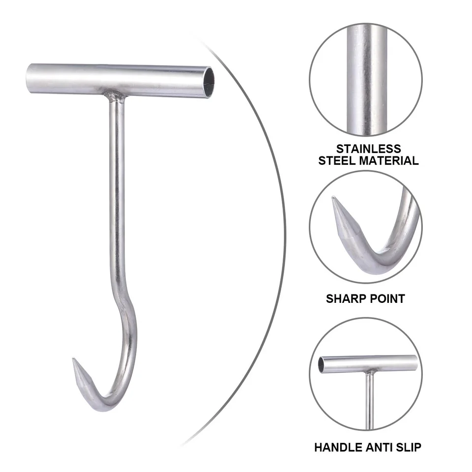 2 Stück Metzgerhaken Mit T-Griff - Fleischhaken Für Smoker & Grill