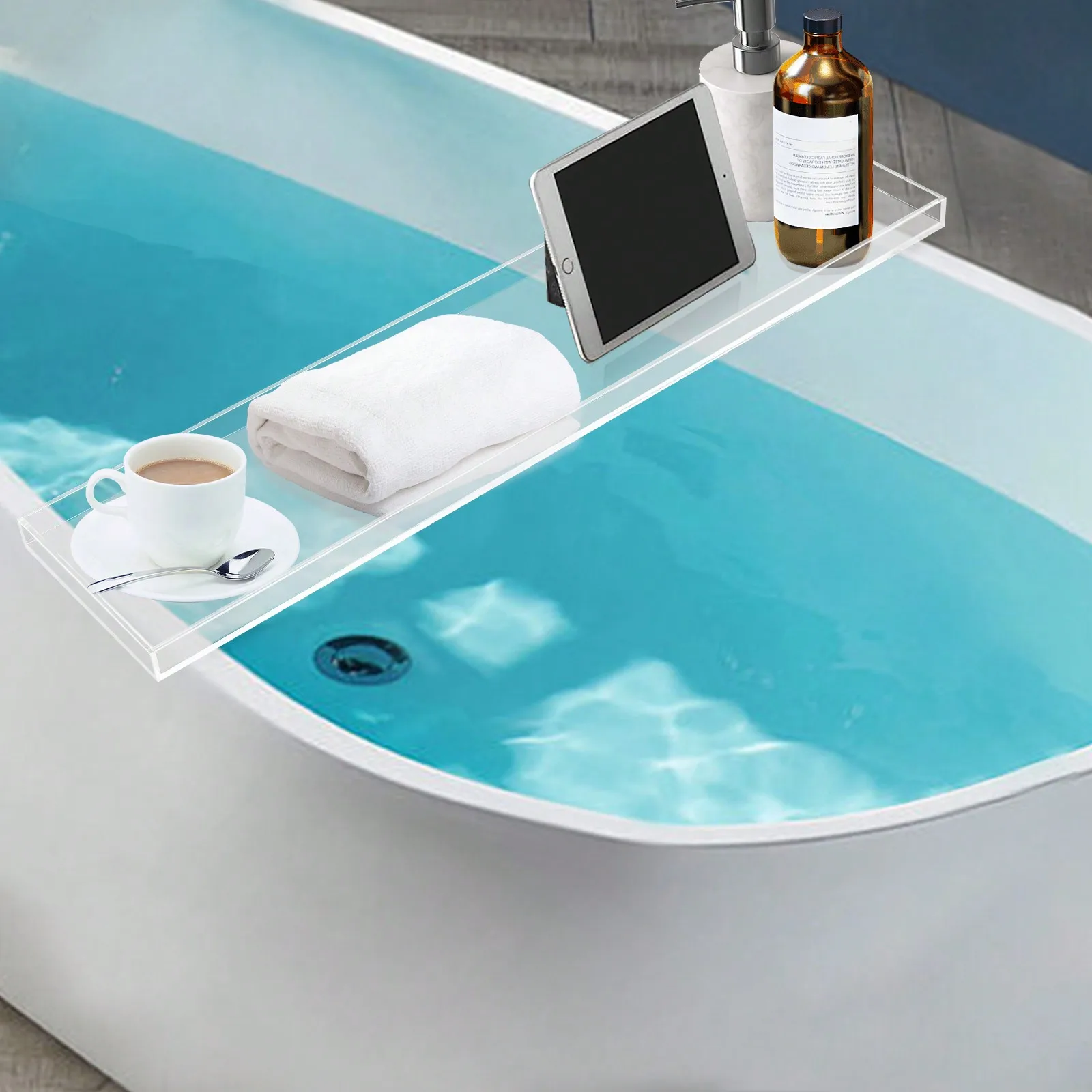 Wine Glass Book Holder Bath Tub Table Caddy For Home Bathrooms Organizer Shelf Luxury Most Baths, Clear,82x20cm