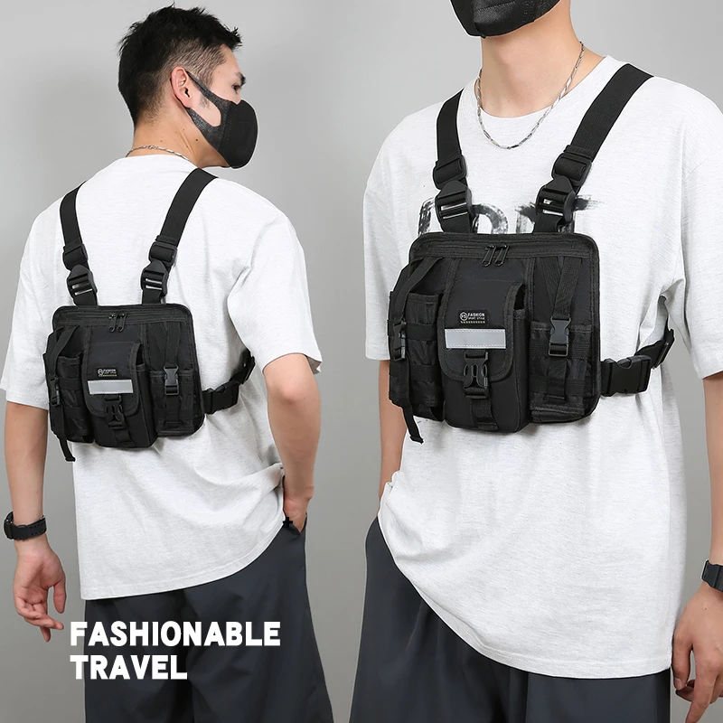 Marsupio da uomo Hip Hop Streetwear gilet tattico borsa a tracolla - immagine 3