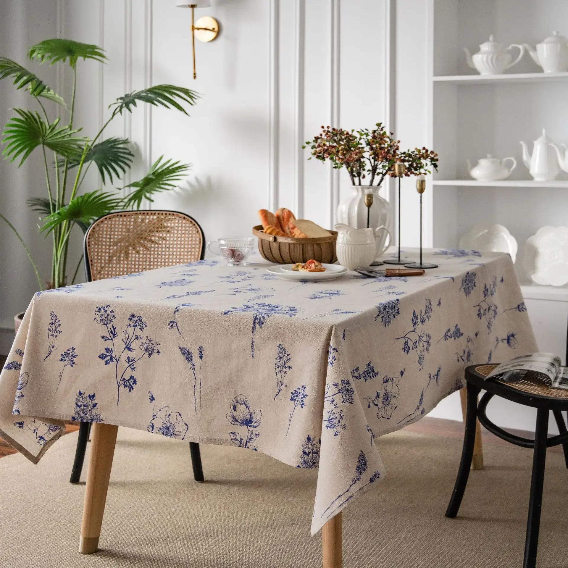 Mantel Rectangular de lino y poliéster, cubierta de mesa a prueba de polvo, decoración del hogar para fiesta, cocina y Festival