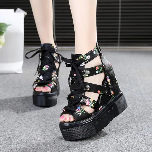 

Hot Print Leisure Wedges Kids Sneakers Children Shoes Summer Shoes Girls Sandals Platform Shoelaces High Heels Casual Shoes