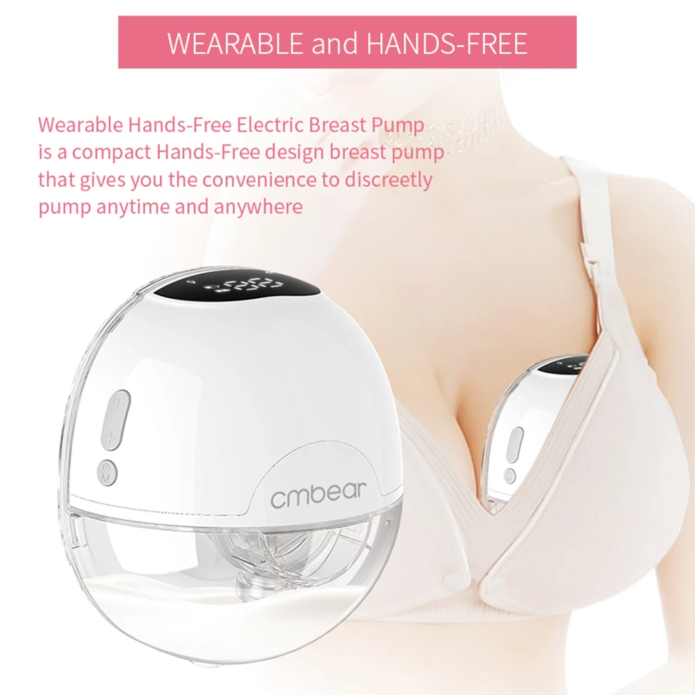 cmbear Electric Breast Pump Hands Free Wearable Breast Pump for Breastfeeding Levels Low Noise Comfort Milk Collector BPA-free 2